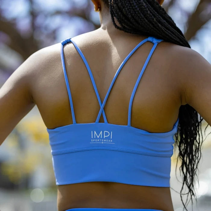 IMPI Longer Strappy Running Crop- Cornflower