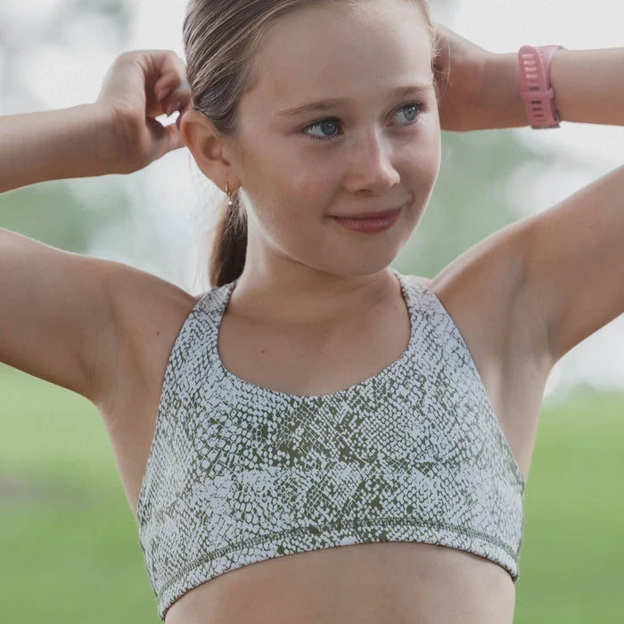 IMPI Strappy Girls Crop Top - Olive Snake