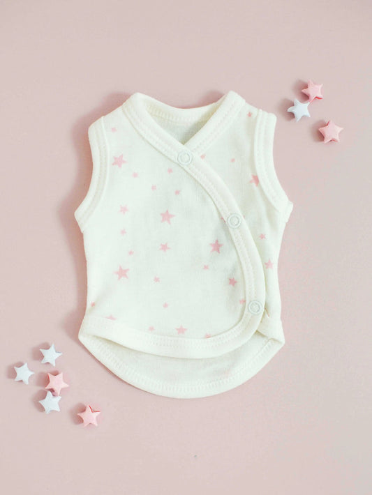 Incubator Vest, Pink Stars, Premium 100% Organic Cotton Bodysuit / Vest Tiny & Small