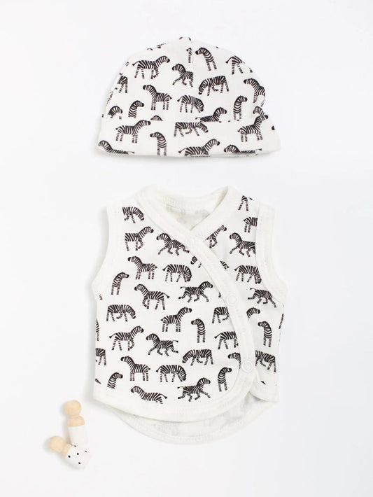 Incubator Vest & Round Hat Set, Little Zebras, 100% Organic Cotton Incubator Vest & Hat Set Tiny & Small