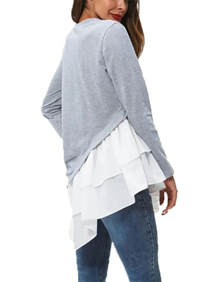 Ivy Lane Tiered Contrast Round Neck Long Sleeve T-Shirt