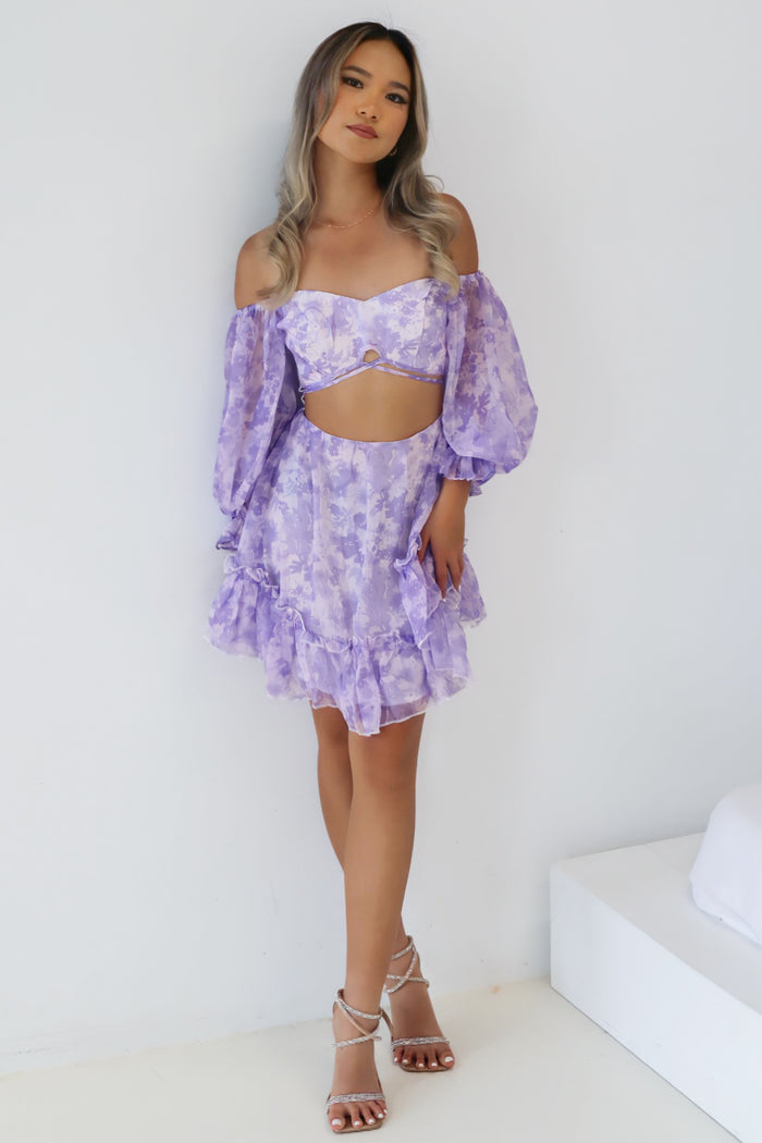 Jezzi Mini Dress - Lilac Floral - Runway Goddess