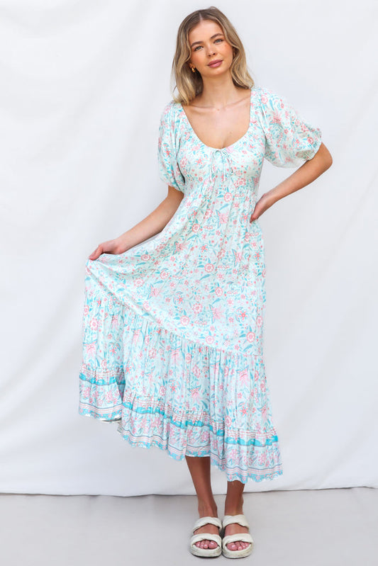 Kace Midi Dress - Blue Floral - Runway Goddess