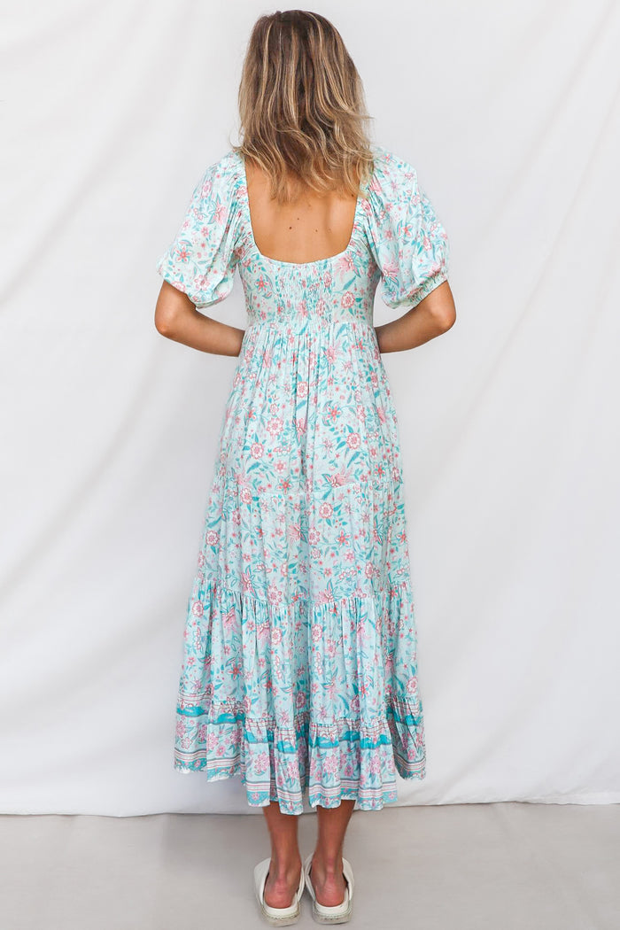 Kace Midi Dress - Blue Floral - Runway Goddess