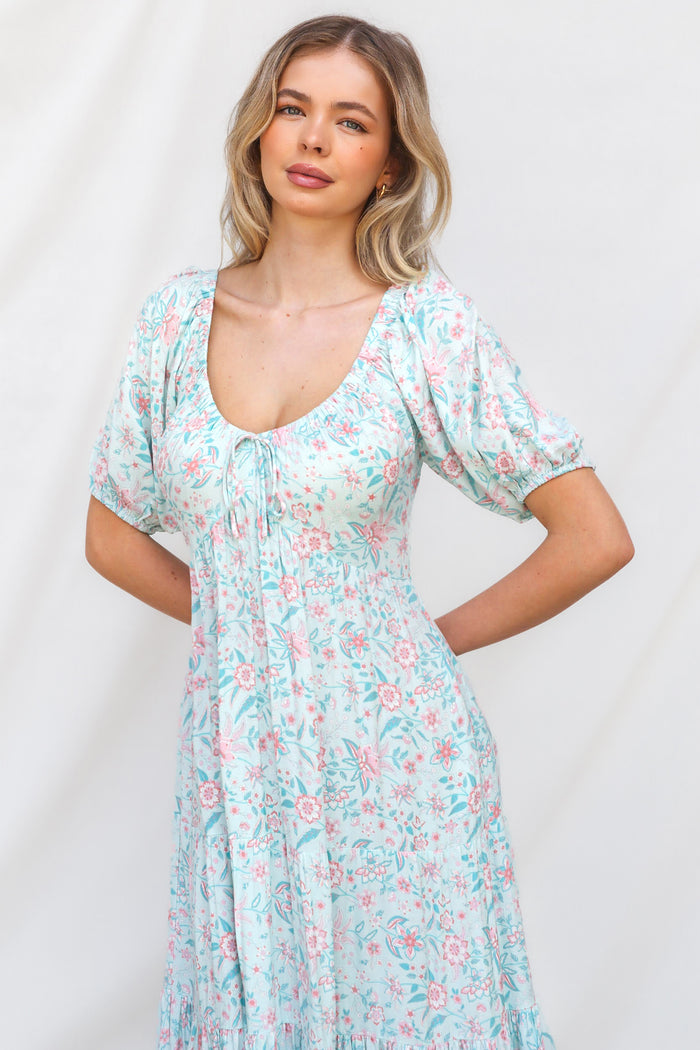 Kace Midi Dress - Blue Floral - Runway Goddess