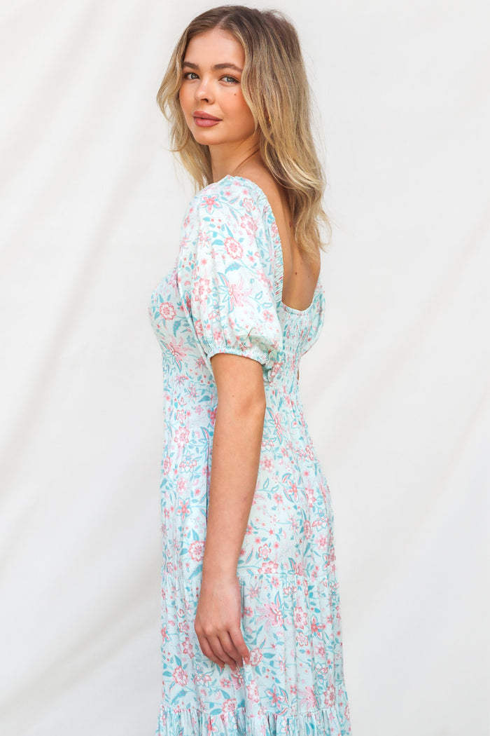 Kace Midi Dress - Blue Floral - Runway Goddess