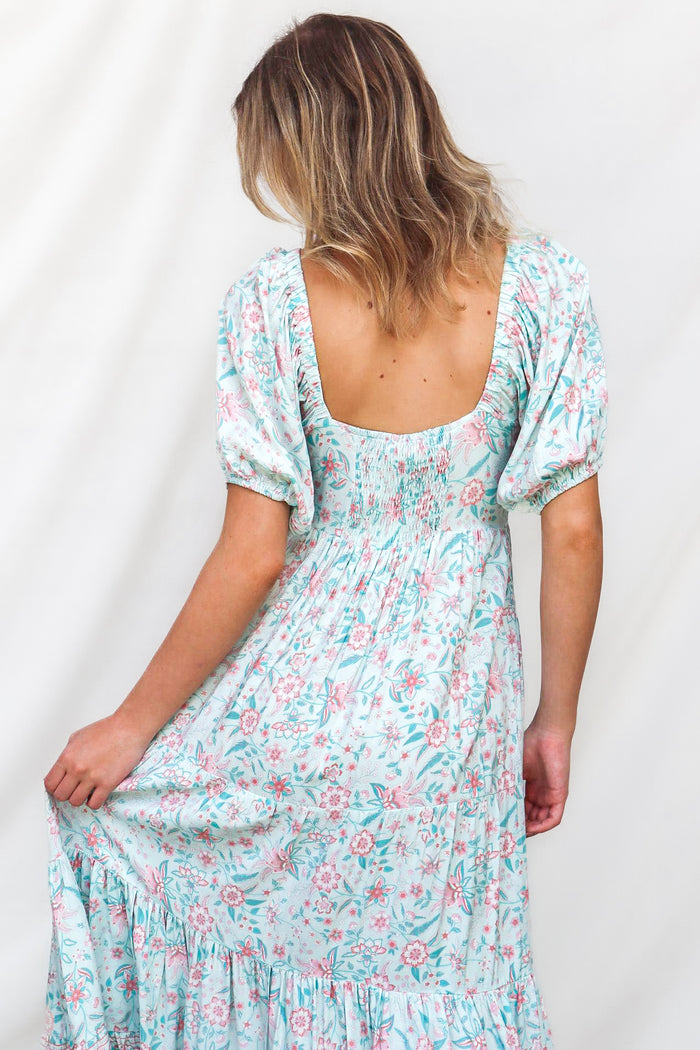 Kace Midi Dress - Blue Floral - Runway Goddess