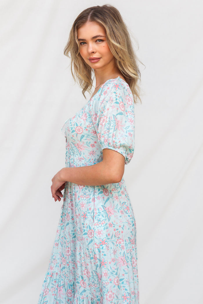 Kace Midi Dress - Blue Floral - Runway Goddess