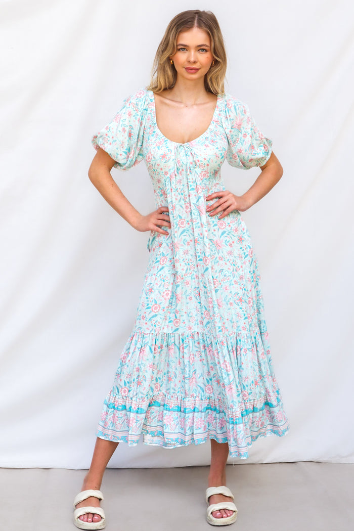 Kace Midi Dress - Blue Floral - Runway Goddess