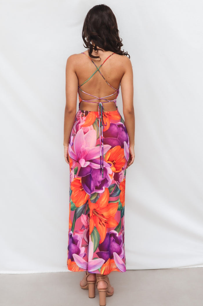 Katrina Midi Dress - Purple/Orange Print - Runway Goddess