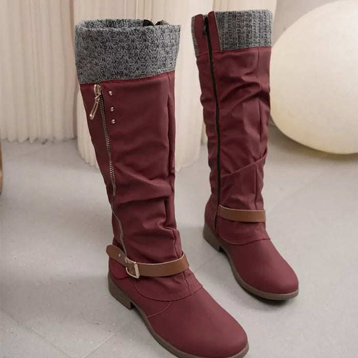 Knee High Slouch Boots with Knit Cuff