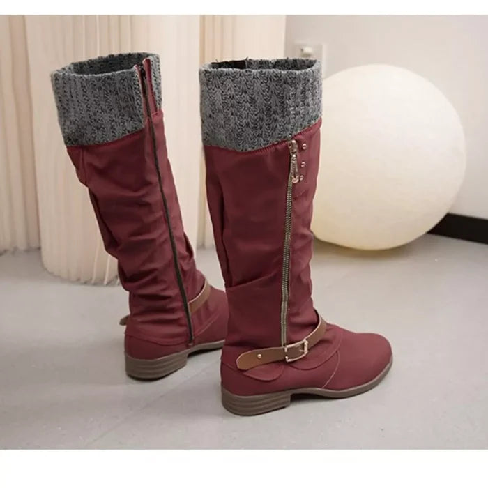 Knee High Slouch Boots with Knit Cuff
