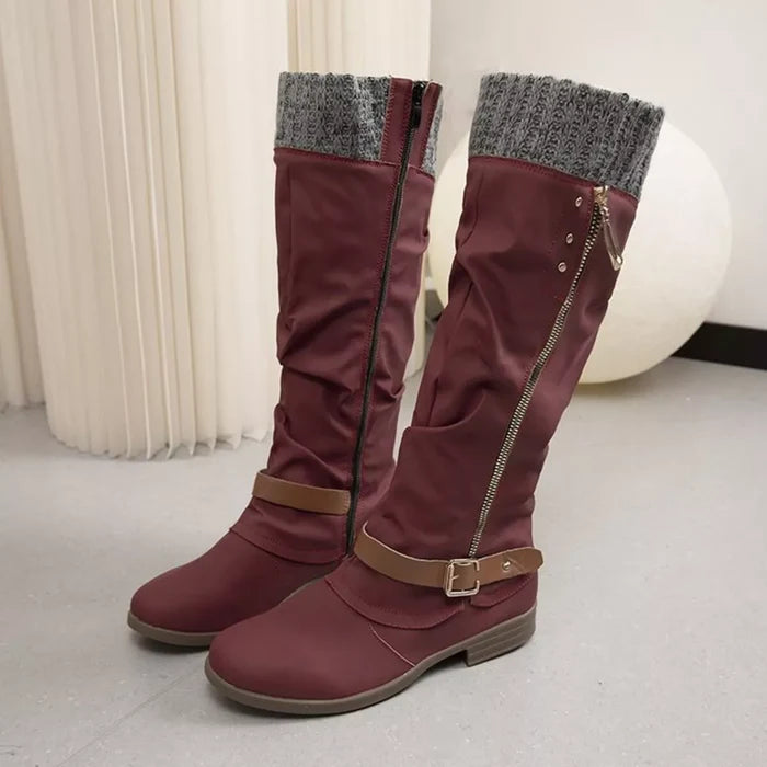 Knee High Slouch Boots with Knit Cuff