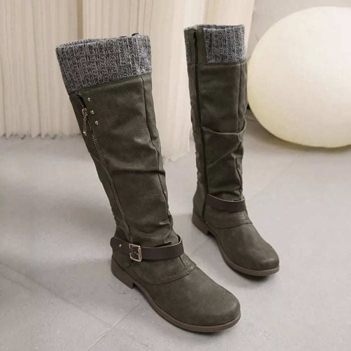 Knee High Slouch Boots with Knit Cuff