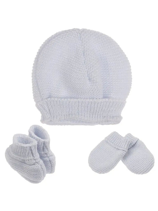 Knitted Hat, Mittens & Booties Set - Blue Hat, Mitts & Booties Set La Manufacture de Layette