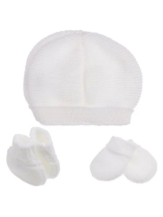 Knitted Hat, Mittens & Booties Set - White Hat, Mitts & Booties Set La Manufacture de Layette