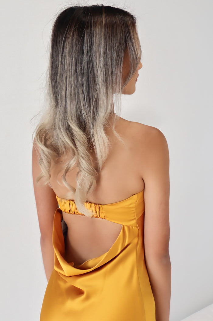 Kyra Satin Maxi Dress - Mustard - Runway Goddess
