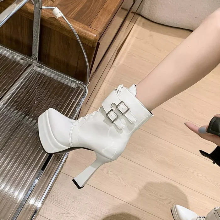 Lace Up Block Heels Boots