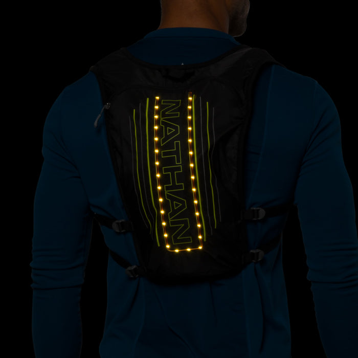 color:Black/High Vis Yellow||seo:Nathan Laser Light 3L Hydration Pack – Black/High Vis Yellow – On Model – Back Reflective View