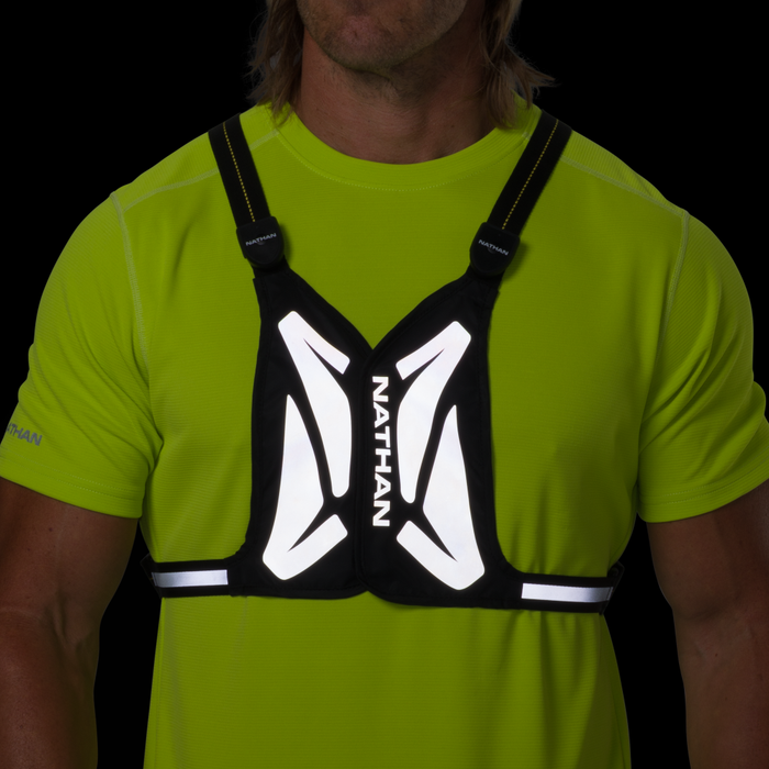 color:Black/High Vis Yellow||seo:Nathan Laser Light Web Vest RX Vest - Black/High Vis Yellow - On Model - Front Reflective View