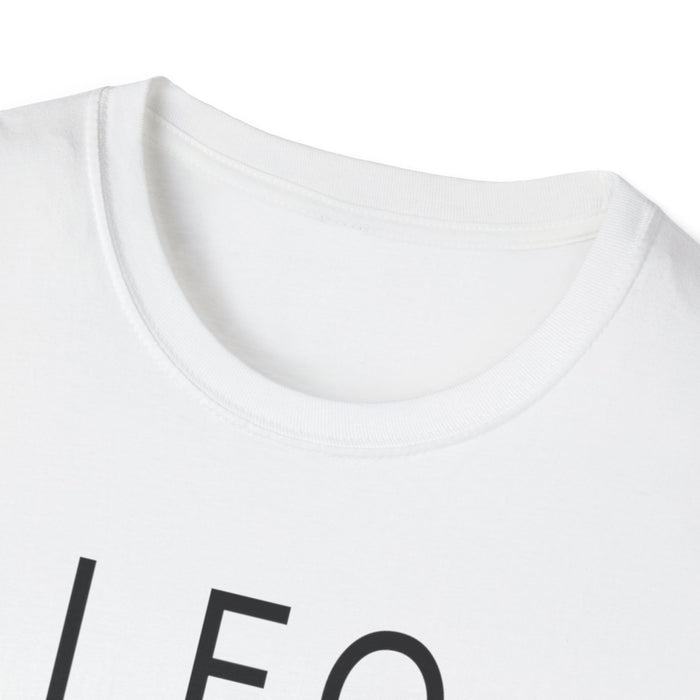 white leo zodiac t-shirt with bold retro astrology-inspired print