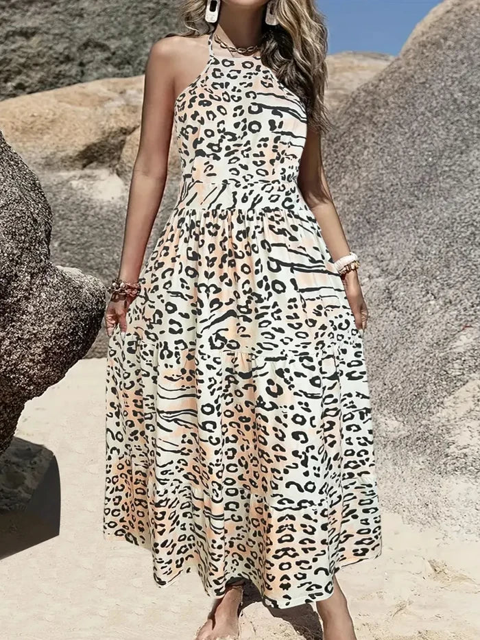 Leopard Halter Neck Dress