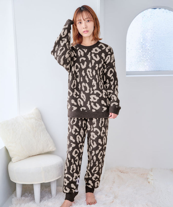 Leopard Knit Belly Warmer Top and Bottom Set