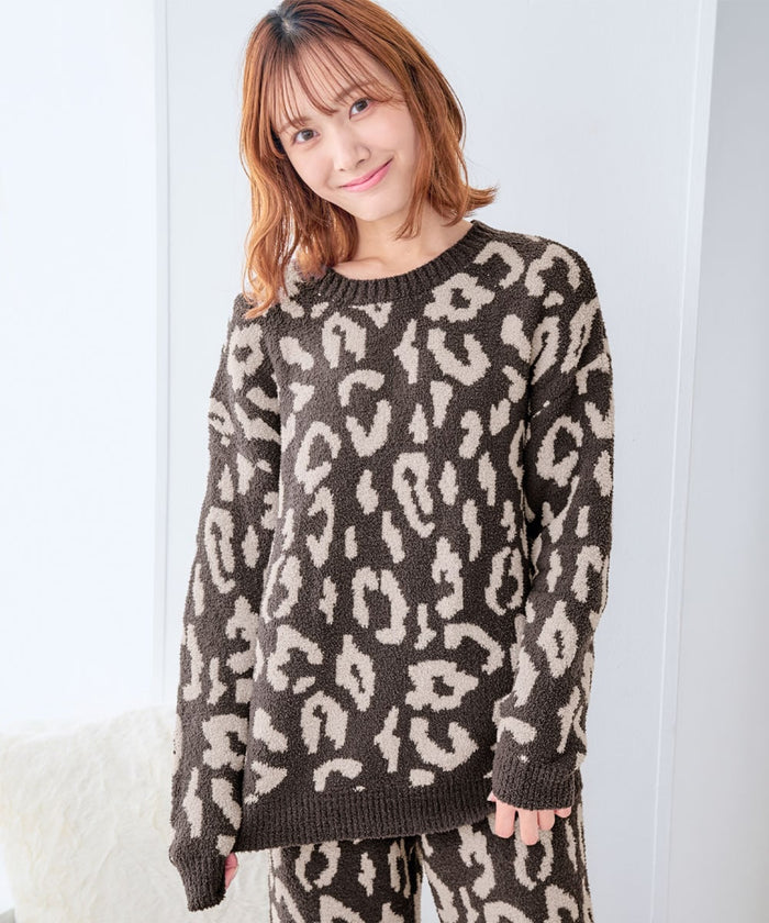 Leopard Knit Belly Warmer Top and Bottom Set