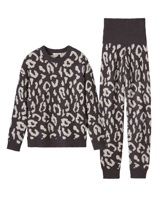 Leopard Knit Belly Warmer Top and Bottom Set