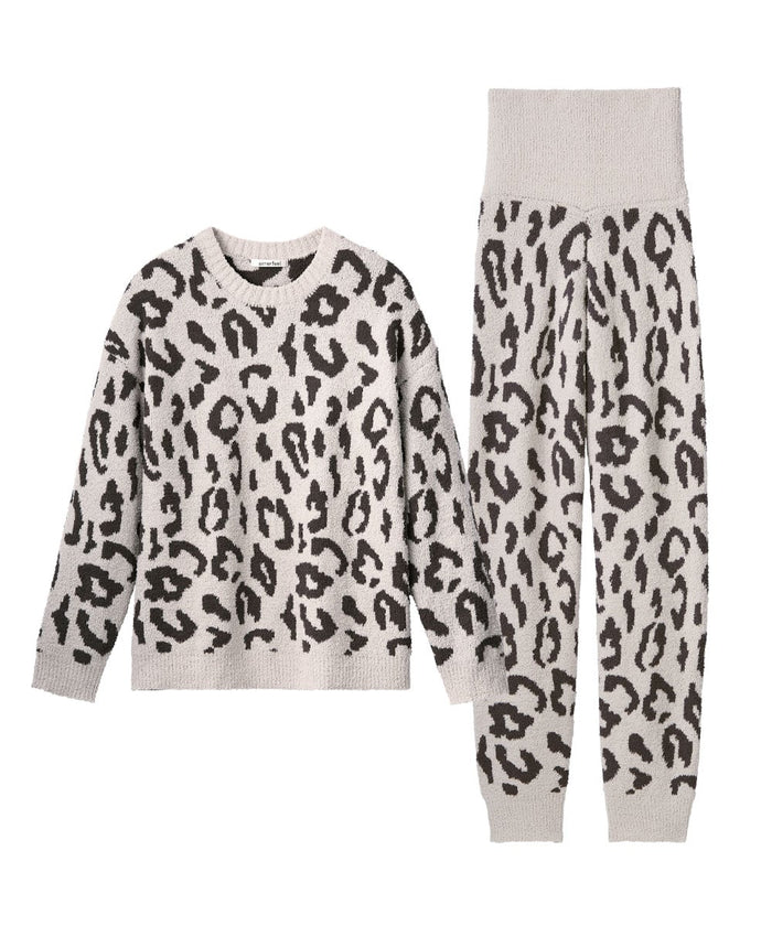 Leopard Knit Belly Warmer Top and Bottom Set