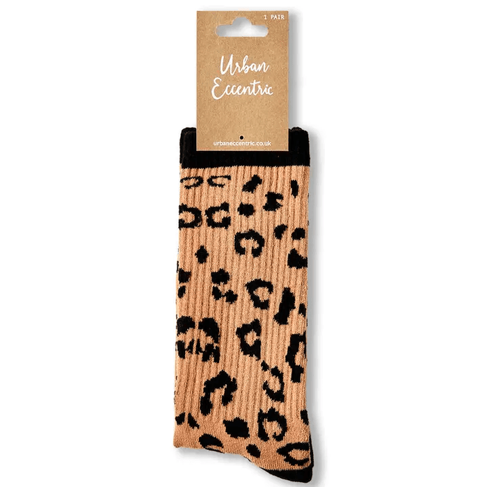 black socks featuring leopard print graphic for birthday or stocking filler gift