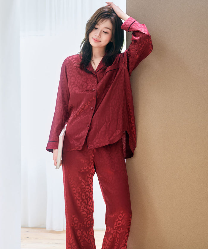 Leopard Satin Long Sleeve Pajama Set