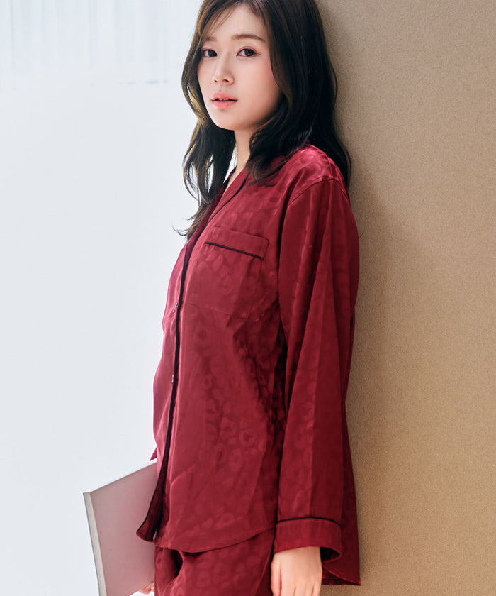 Leopard Satin Long Sleeve Pajama Set