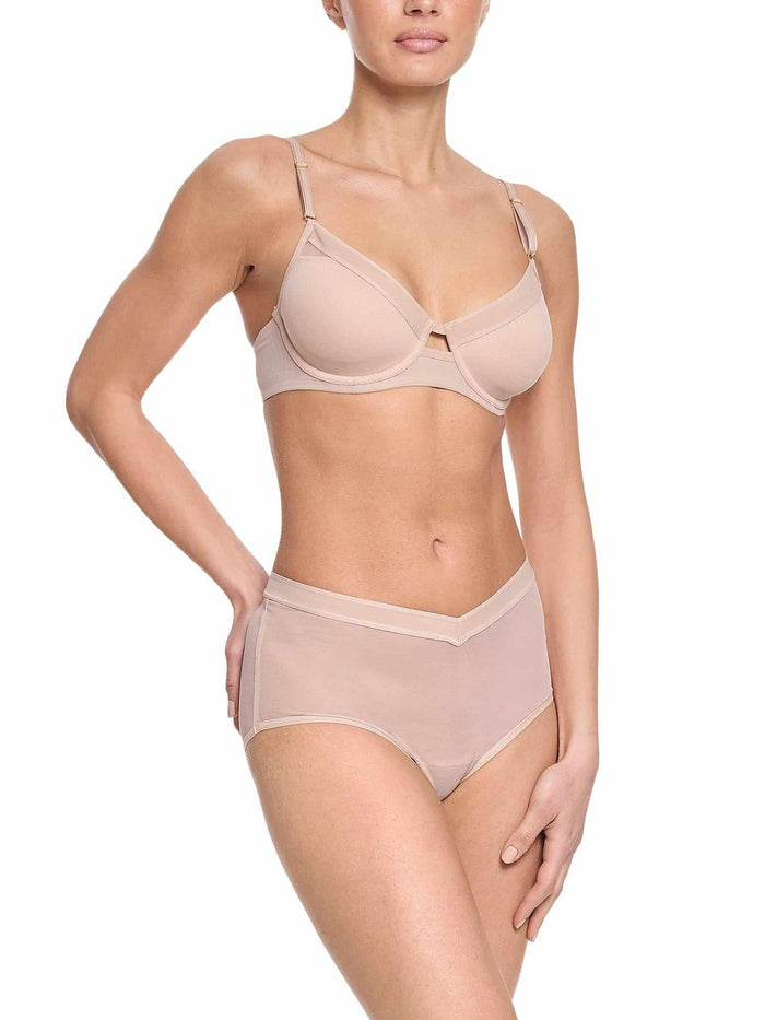 Chai Lined Mesh Plunge Bra - Three-Quarter View, Matching Underwear Set | Hanky Panky
