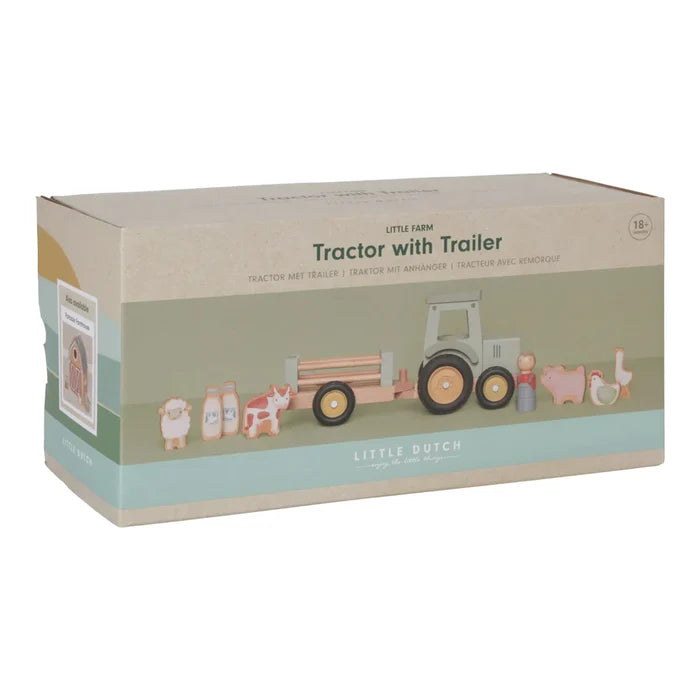 Little Farm Wooden Tractor with Trailer