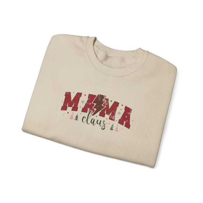 white sweatshirt with mama claus festive holiday design