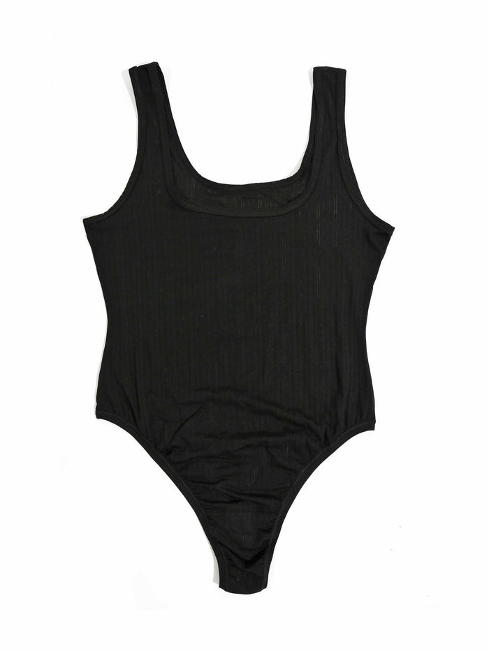 Black Ribbed MellowLuxe™ Square Neck Bodysuit - Flat Lay Detail | Hanky Panky
