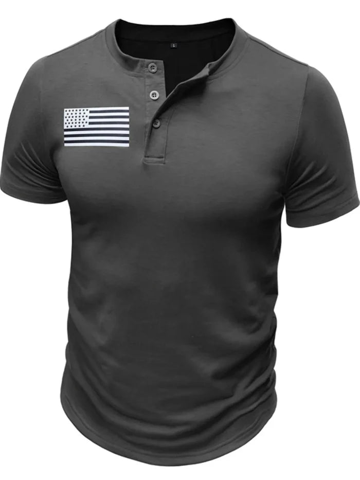 Men's American Flag Short Sleeve Henley Top