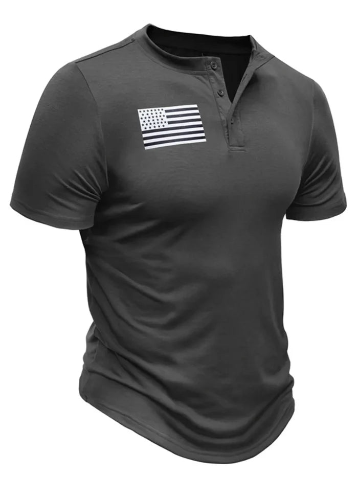 Men's American Flag Short Sleeve Henley Top