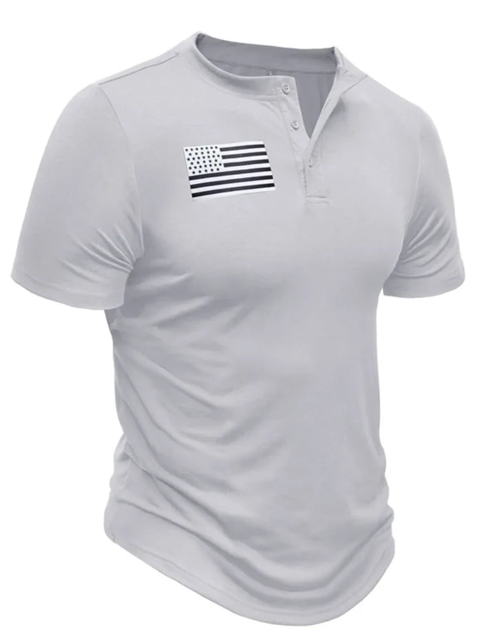 Men's American Flag Short Sleeve Henley Top