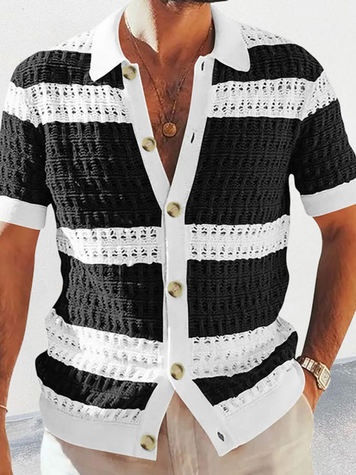 Men's Button Down Collared Neck Contrast Openwork Shirt Style
