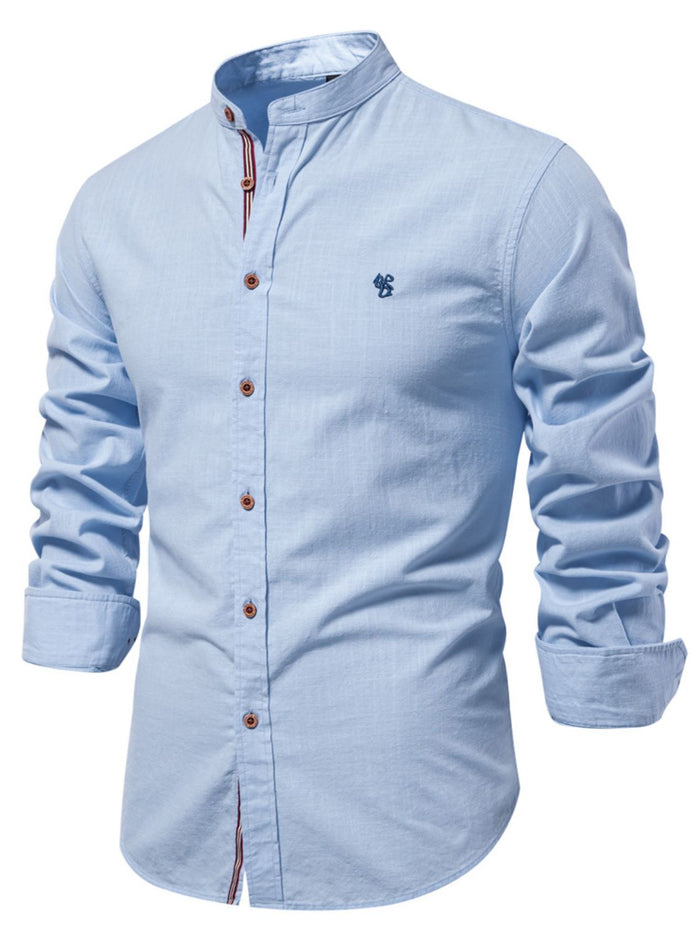 Men's Full Size Button Down Embroidered Shirt Plus Size Fashion