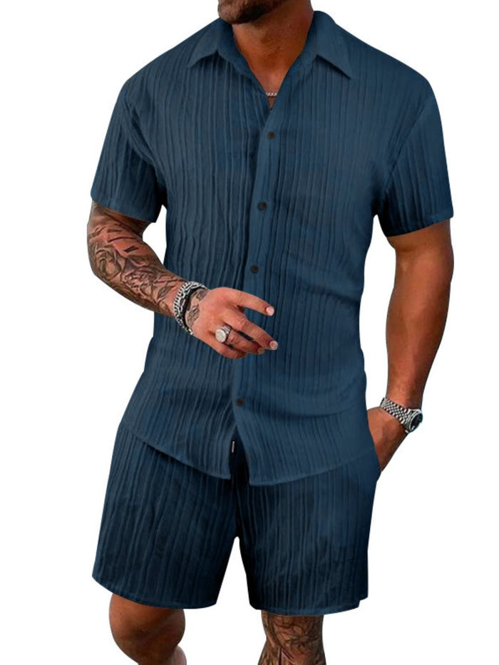 Men's Full Size Button Down Short Sleeve Shirt and Shorts Set Plus Size for Summer Style
