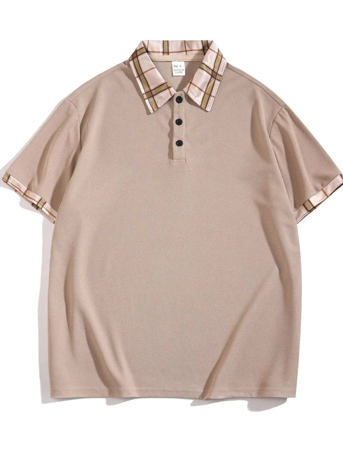 Men's Full Size Classic Plaid Collar Polo and Shorts Set Plus Size