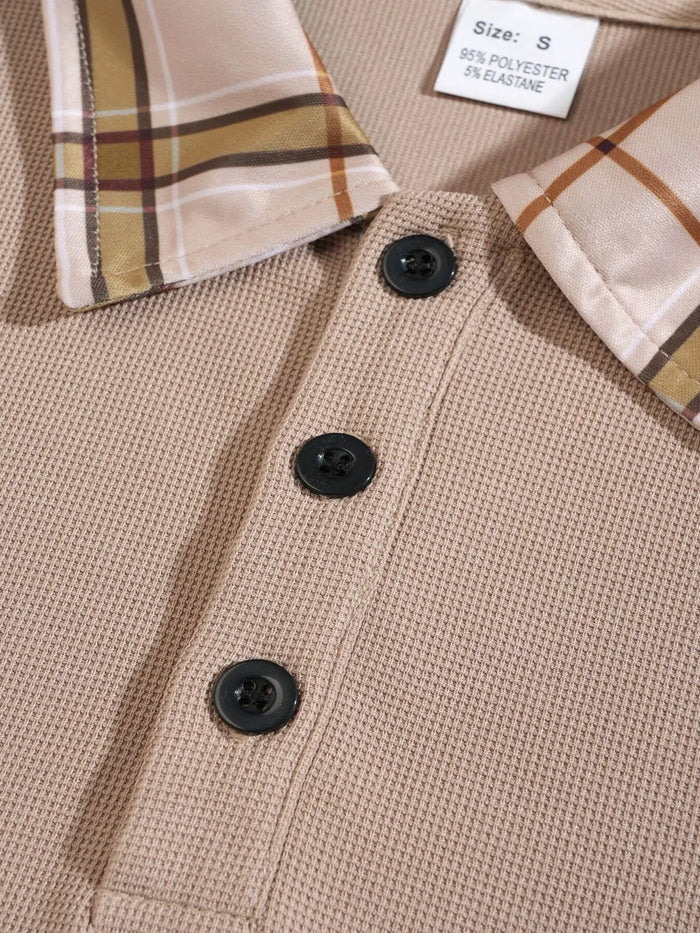 Men's Full Size Classic Plaid Collar Polo and Shorts Set Plus Size