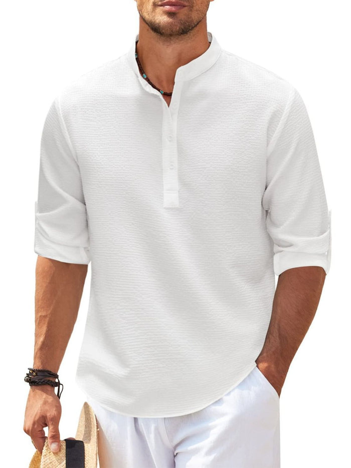 Men's Full Size Half Button Long Sleeve Shirt Plus Size Fashion