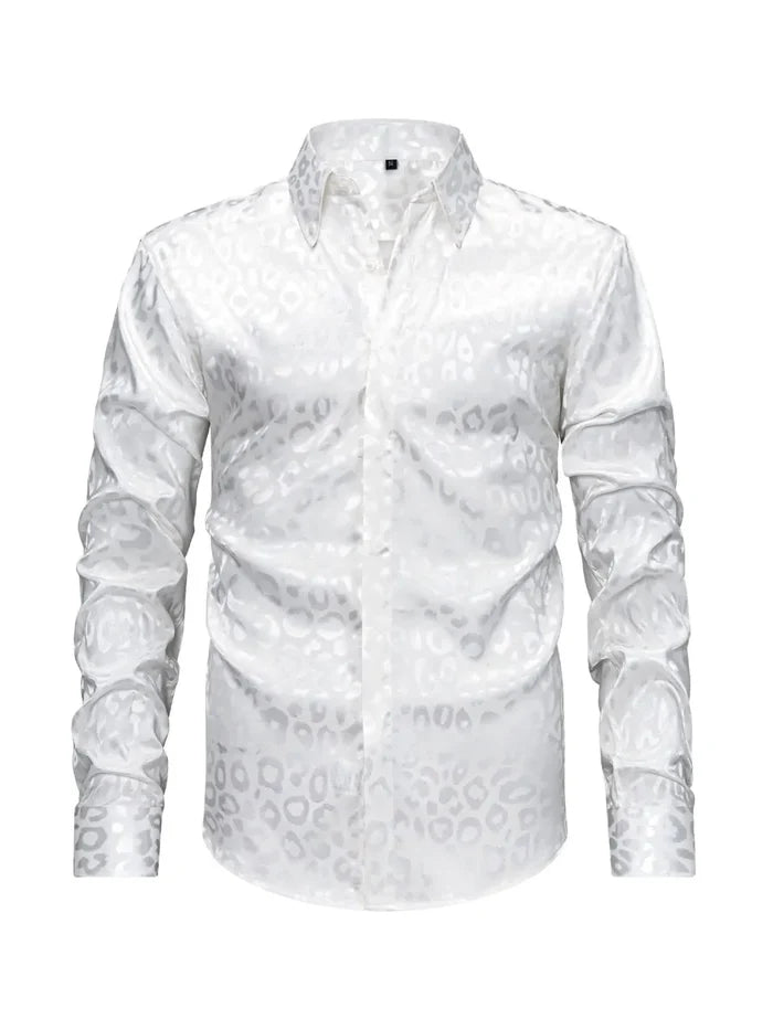 Men's Full Size Leopard Button Down Satin Shirt Plus Size