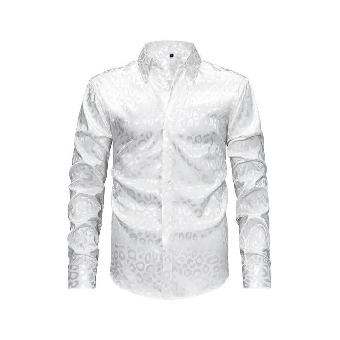 Men's Full Size Leopard Button Down Satin Shirt Plus Size