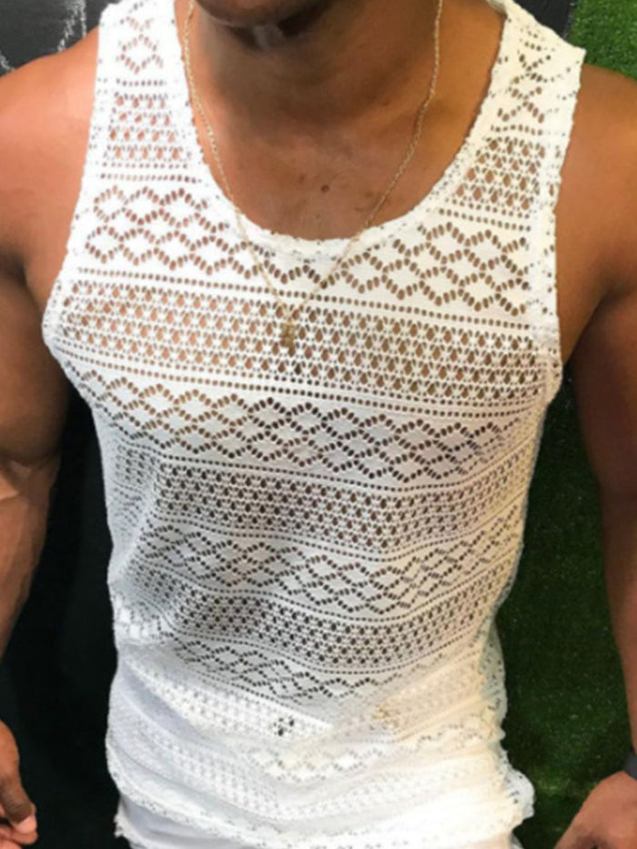 Men's Full Size Openwork Round Neck Tank Plus Size Wear