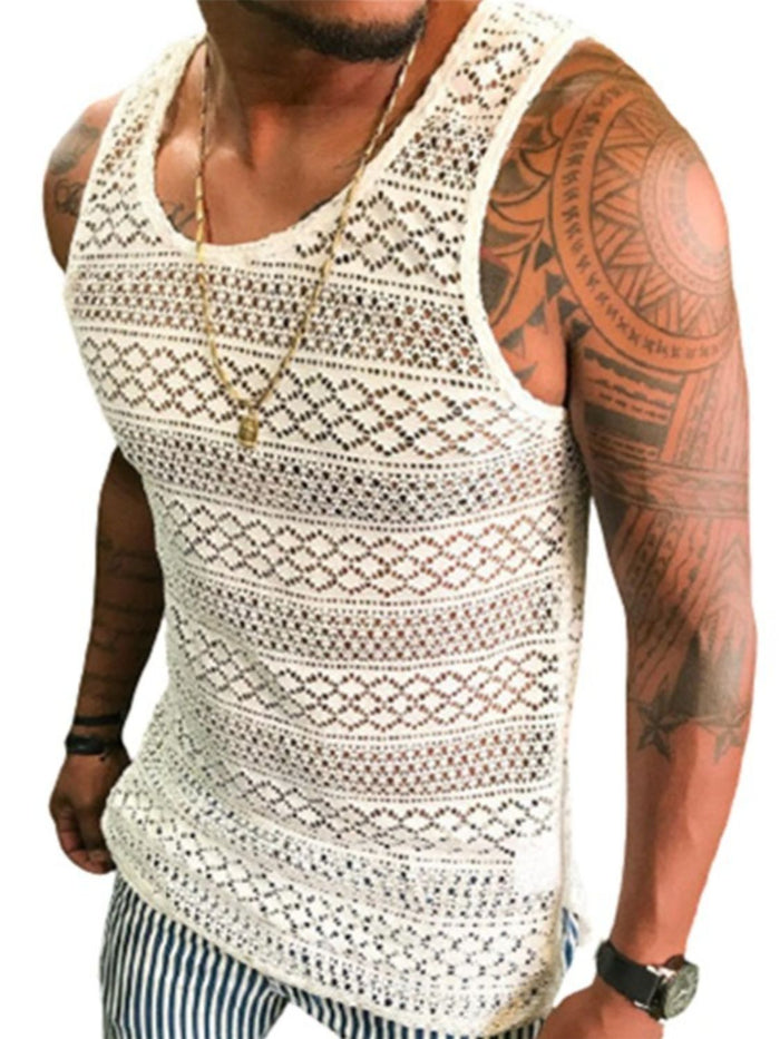Men's Full Size Openwork Round Neck Tank Plus Size Wear